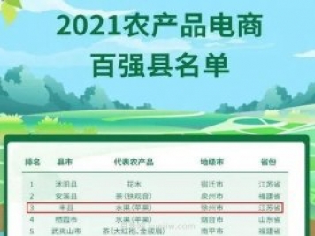 丰县荣获“2021年农产品电商百强县”第三名